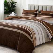 Comforter Size 7 Pieces, Boho Striped Bed in a Bag Set Soft Queen Brown