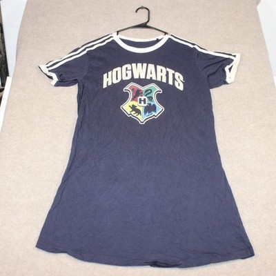 Harry Potter Hogwarts Crest Ringer T-Shirt Dress Navy Blue White Stripes Large
