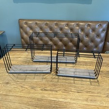 Set Of Three Metal Wire And Laminate Floating Wall Shelves