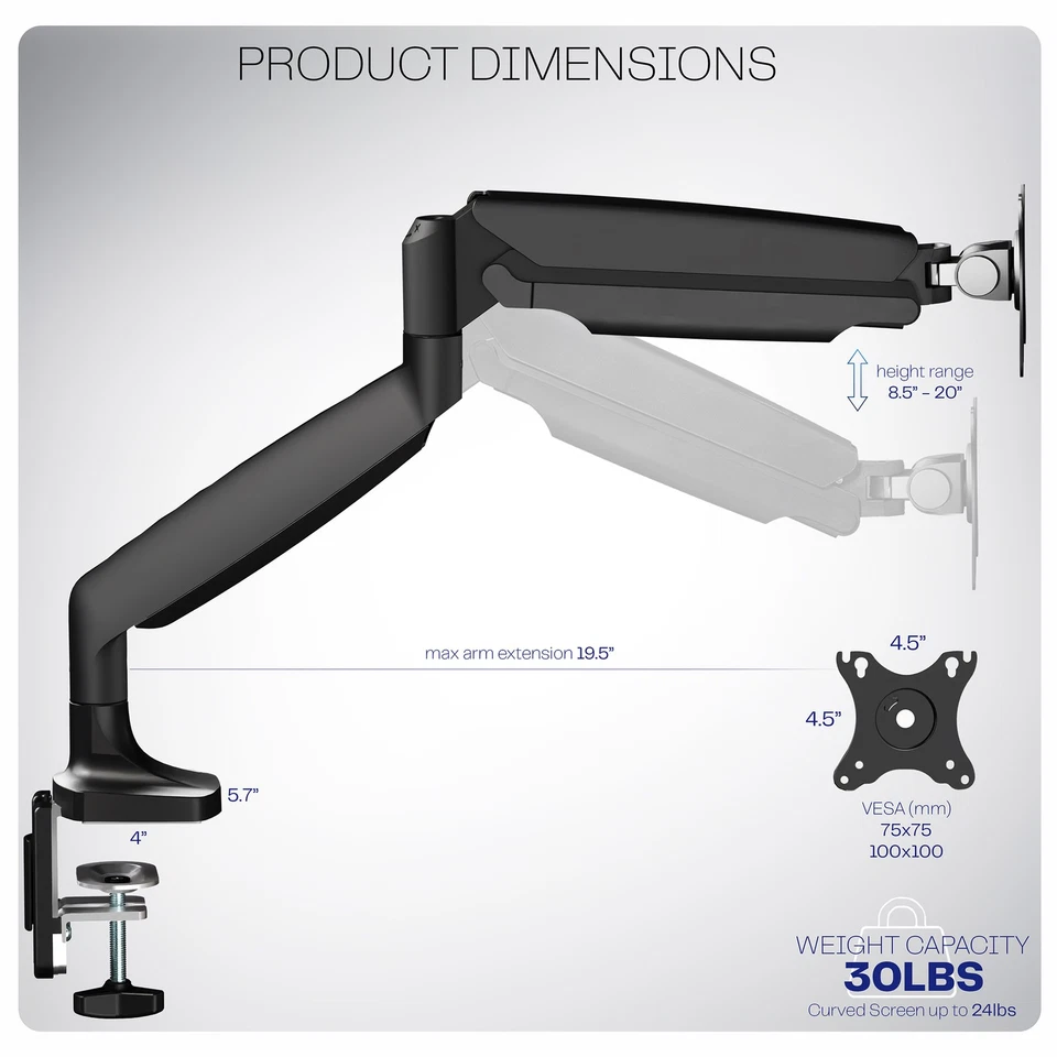 VIVO Single Ultrawide 40" Computer Monitor Desk Mount with Pneumatic Spring Arm - Image 3 of 4