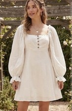 Lulus White Long Puff Sleeve Square Neck Button Front Mini Dress Size M