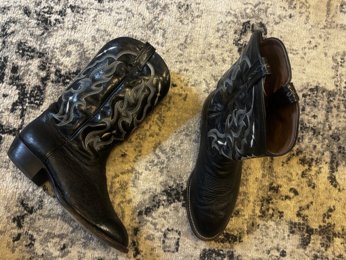 Tony Lama Men\'s Black Smooth Ostrich Western Cowboy Boots Size 11 EE Wide 9 Tony Lama Mens Rnd Blk Smooth Ostrich Boots– StateLineTack main image 2