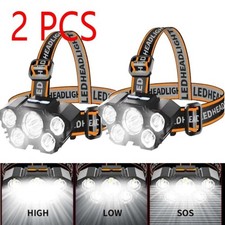 2Packs 25000LM LED HEADLAMP Rechargeable Headlight Zoomable Head Torch Lamp- 