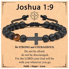 Easter Basket Stuffers Gifts for Kids Cross Bracelet Men 7.5 inches, Black