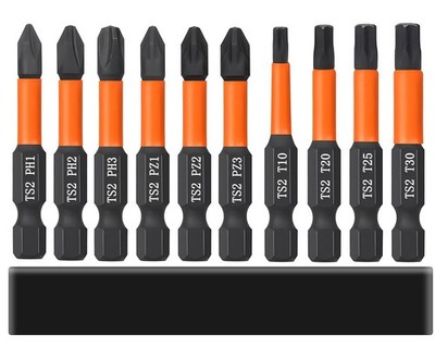 10pcs Magnetic Phillips PoziDriv Torx Screwdriver Bit Set, 50mm/2'' Long Impac...