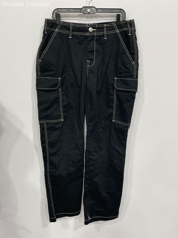True Religion Black Contrast Stitch Cargo Pants Polyester Cotton 32