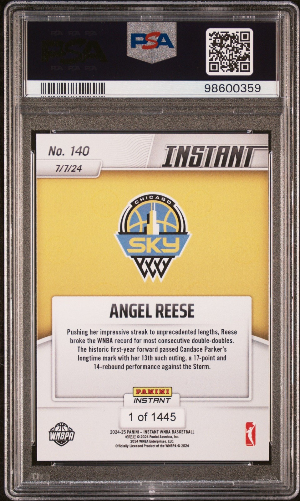 Graded 2024 Panini Instant WNBA Angel Reese #140 Rookie Card PSA 10 view 2