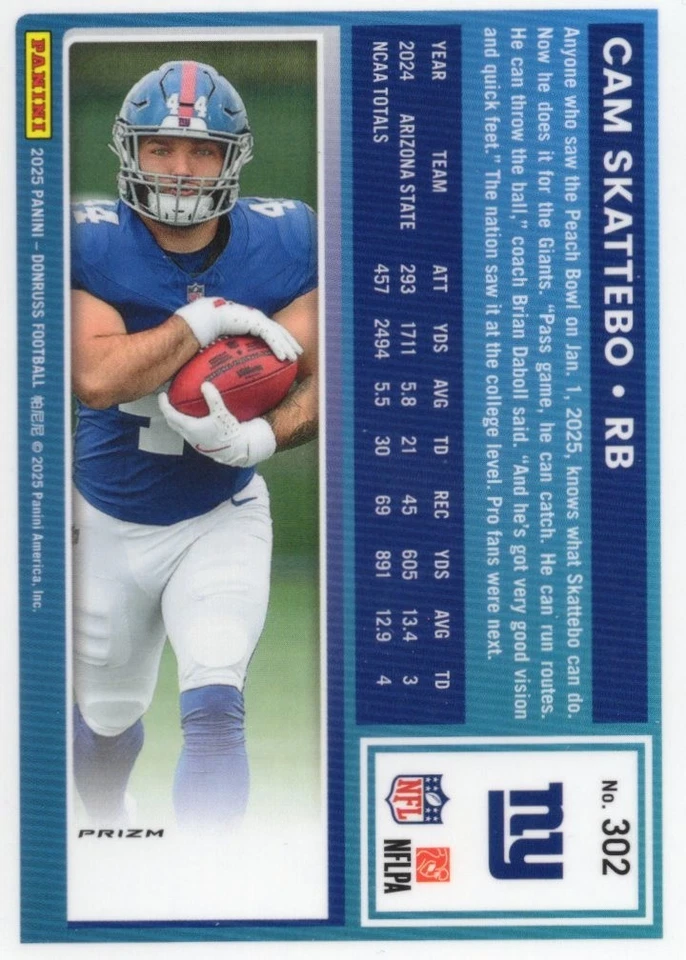 Cam Skattebo Red Pandora Optic Preview Prizm 2025 Donruss RC #302🔥📈 - Image 2 of 2