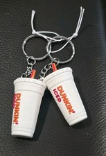 Lot of 2 Dunkin Iced Coffee Cup Keychain Mini Tumbler Promotional Collectible...