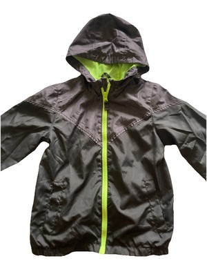 Carters Full Zip Hooded Windbreaker Grays And Neon Jacket Kids Size S 4/5
