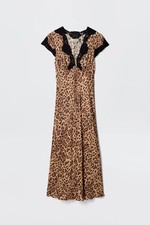 BNWT Rixo Mila Leopard Brown Amari Satin Midi Dress Size M