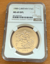 Great Britain U.K. 1988 Gold 5 Pounds Sovereigns NGC MS69DPL
