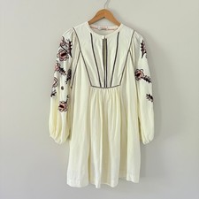 Scotch & Soda Embroidered Dress Cream Medium Boho Floral Tunic Balloon Sleeve