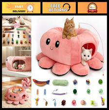 Cat Tunnel Bed with 20 Cat Toys, Collapsible Play Tunnel for Indoor Cats, Kitten