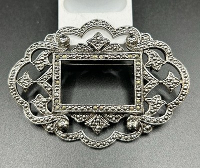 VINTAGE MIRIAM HASKELL BROOCH PICTURE FRAME SILVER TONE MARCASITES SIGNED