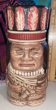 Vintage Native American Indian Chief Tobacco Humidor Cigar Store Ceramic Lid Jar