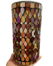Candle Holder Mosaic Glass Iridescent 7. 8" H