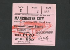 Sheffield United v Manchester City 1974-1975 Division One Ticket 11/01/1975