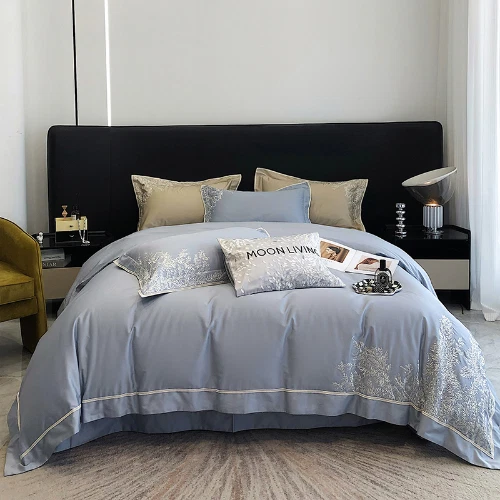 Bedding Set Egyptian Cotton Cover Flat Bed Sheet Floral Embroidery Bed Set - Image 2 of 4