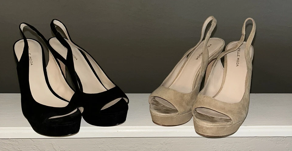 Mujer Pelle Moda Negro y Tostado Gamuza Tacones Zapatos de Cuero Talla 8.5 2 Pares Foto 2 de 4