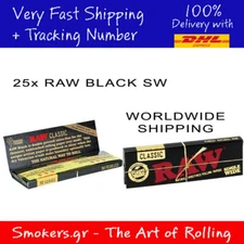 25x RAW Black Single Wide Natural Hemp Unrefined Rolling Papers - HALF BOX