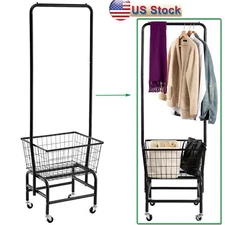 Rolling Laundry Butler Laundry Cart with 4 Wheels & Hanging Rack Bathroom 1 Pack
