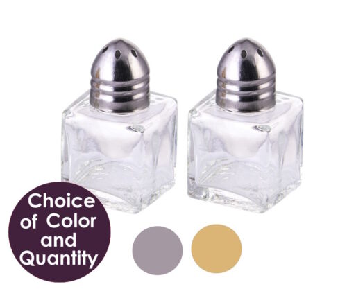 Mini Salt and Pepper Shakers, 0.5 Oz Glass Cube Body - Picture 1 of 7