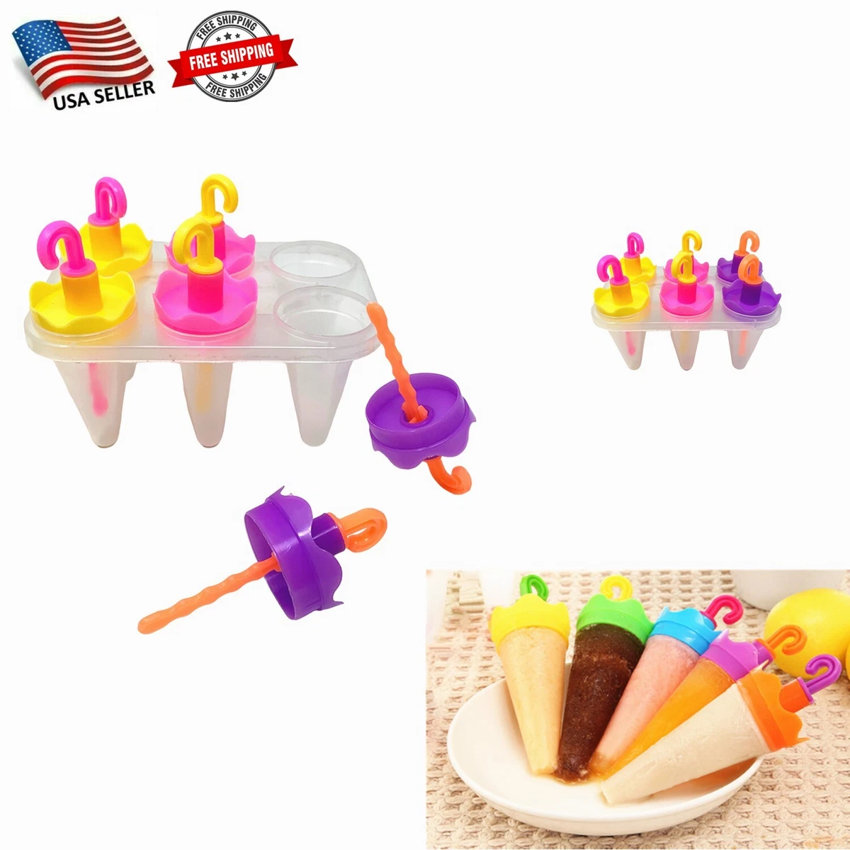 6 Freezer Ice Pop Maker Mold Popsicle Dessert Ice Cream Frozen Pops Cake  Treats