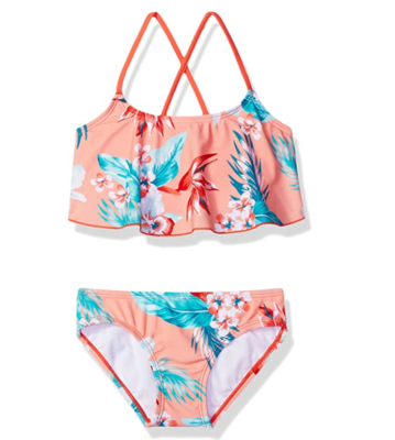 Kanu Surf Girls Ruffle Floral Two Piece Bikini Swimsuit Multicolor
