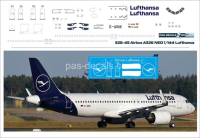 Airbus A320 NEO Lufthansa black 1/144 PAS-DECALS 320-45 New! | eBay