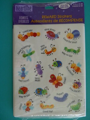 Vtg Hallmark Stickers CARTOON BUGS w/POSITIVE REINFORCEMENT PHRASES (8) Sheets