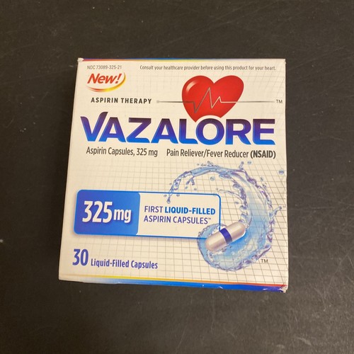 Vazalore 325 mg Liquid Filled Aspirin Capsules Pain Relief 30ct, Exp 12