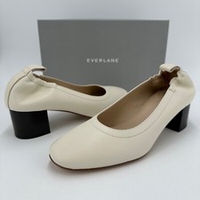 Everlane Italian Leather Day Heel in Bone sz 6.5 Women's Elastic Back Comfort