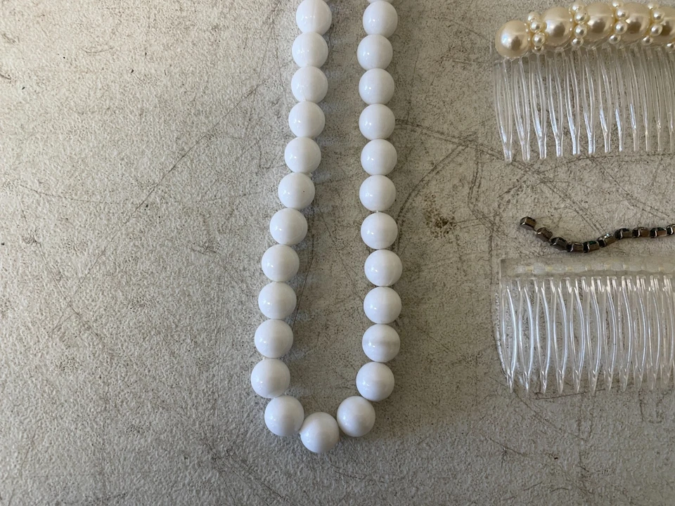 Wedding Hair Comb Crystal Pearl Clip & Fashion Necklace Set Napier Style - Image 4 of 4