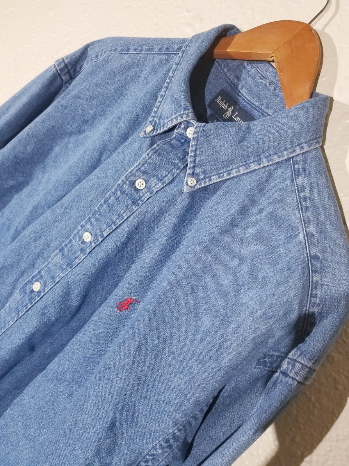 Vtg Ralph Lauren polo pony Blue Soft Denim BIG shirt XL long sleeve button up