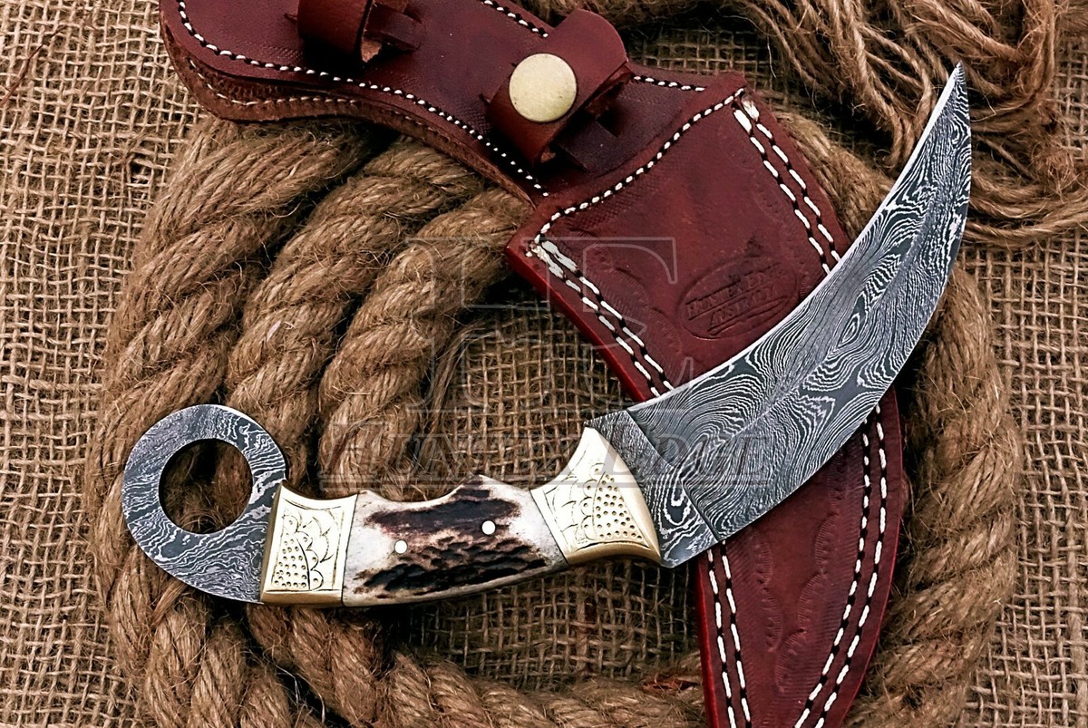 HUNTEX Handmade Damascus Blade,Deer Antler Full-Tang 230mm Exotic