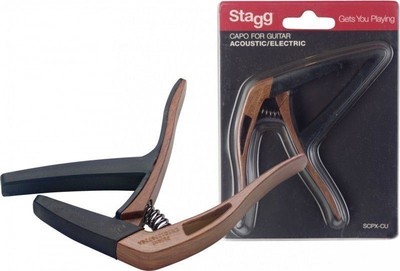 Stagg SCPX-CU/DKWOOD  Woodgrain Curved Trigger Clamp Spring Steel Guitar Capo