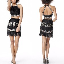 SHERRI HILL 51476 Two Piece Top Fringe Skirt Short Cocktail Dress Size 12 $530