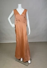 Antique 1930s Orange Silk Slip Dress Night gown Full Length Plus Size AS IS