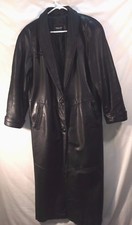 Ladies Pelle Black Leather Full Length Dress Overcoat, Nylon Lined,medium