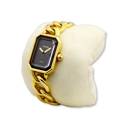 Vintage Chanel Black Lacquered Dial 18k Yellow Gold Chain  display picture 1
