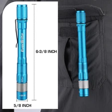 EverBrite Pen Light 300 Lumens Zoomable LED Small Flashlight with Clip Blue