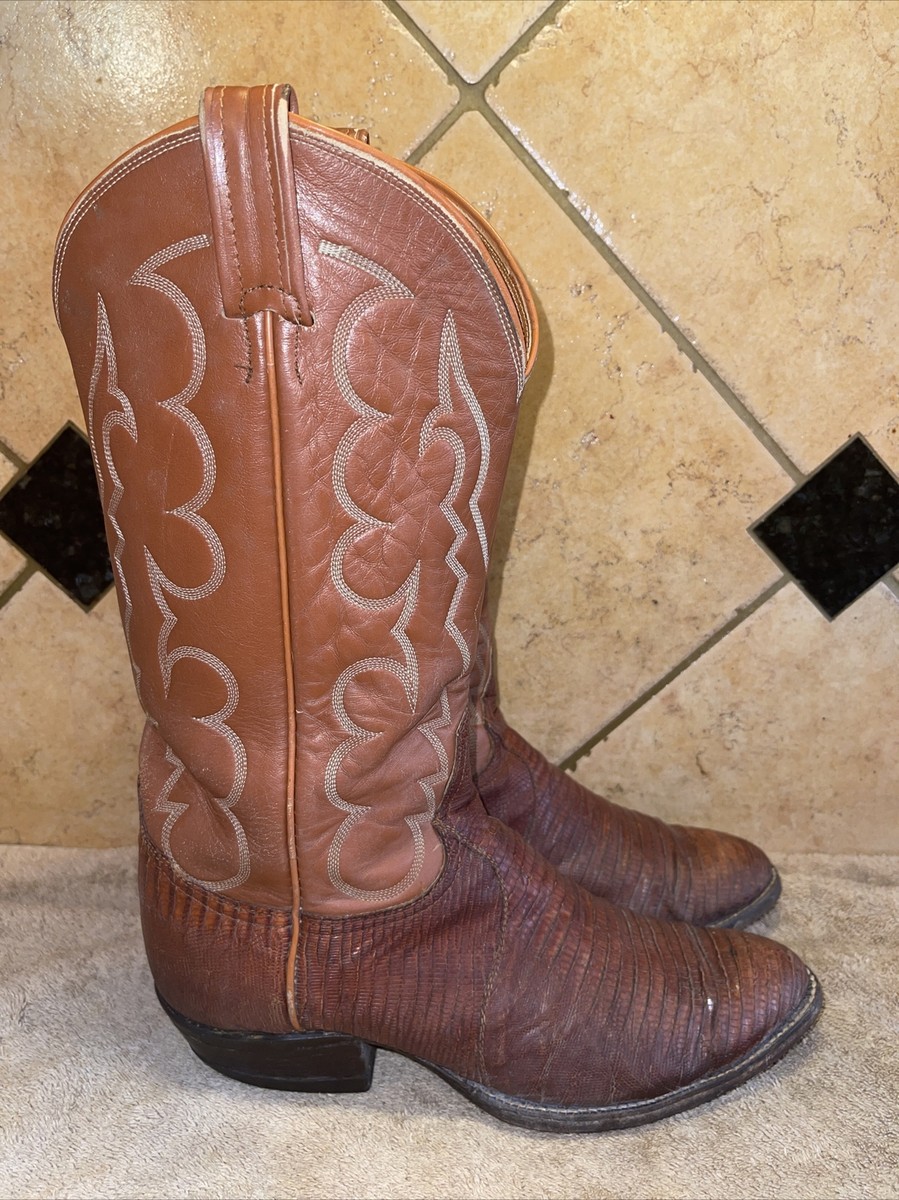 Tony Lama 8025 Brown Reptile Cowboy Western Boots sz 9.5 E FREE