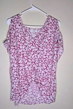 Studio B Womens Top White Pink Medium Shirt Cold Shoulder Floral Ladies