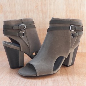 gray block heel pumps