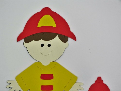 Firefighter Boy Fire Hydrant fireman Paper Doll Die Cut Scrapbook Embellishement - Picture 2 of 2