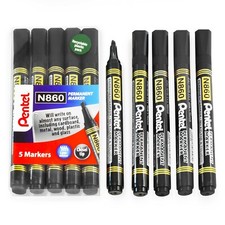 Pentel N860 Permanent Marker Chisel Tip Recyclable Packaging Black Pack of 5