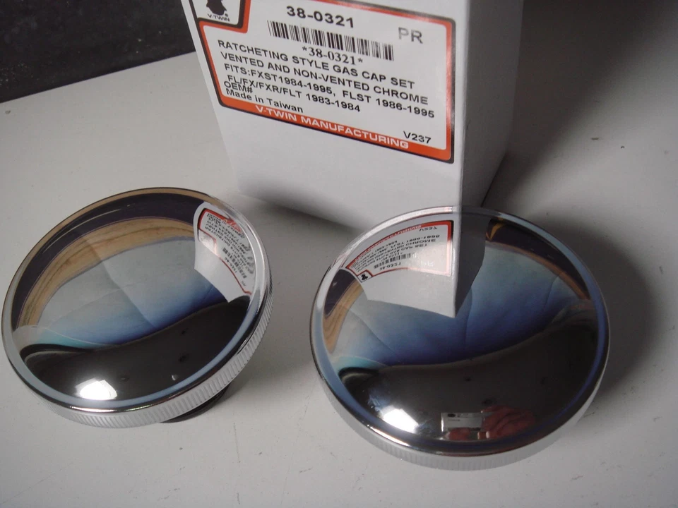 Juego de tapas de gas Harley Fat Bob tanque dividido cromado FXR EVO 84-95 V-Twin 38-0321 X8 Foto 3 de 4