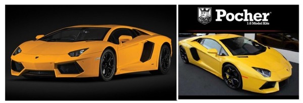 Pocher 1/8 Lamborghini Aventador Orion Gelb Statischer Modellbausatz Diecast-image