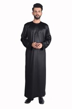 Omani Silky Black Mens Jubba Thobe Shiny Polyester Material Black | alqasswa